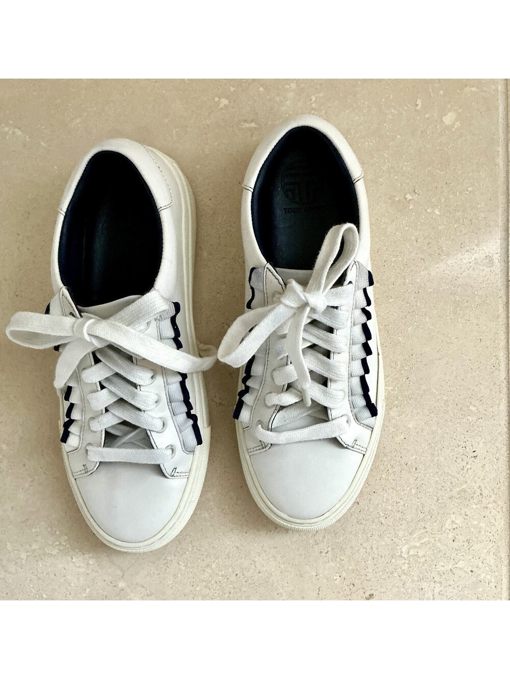 Tory Burch Ruffle Leather Sneakers White Size 5.5